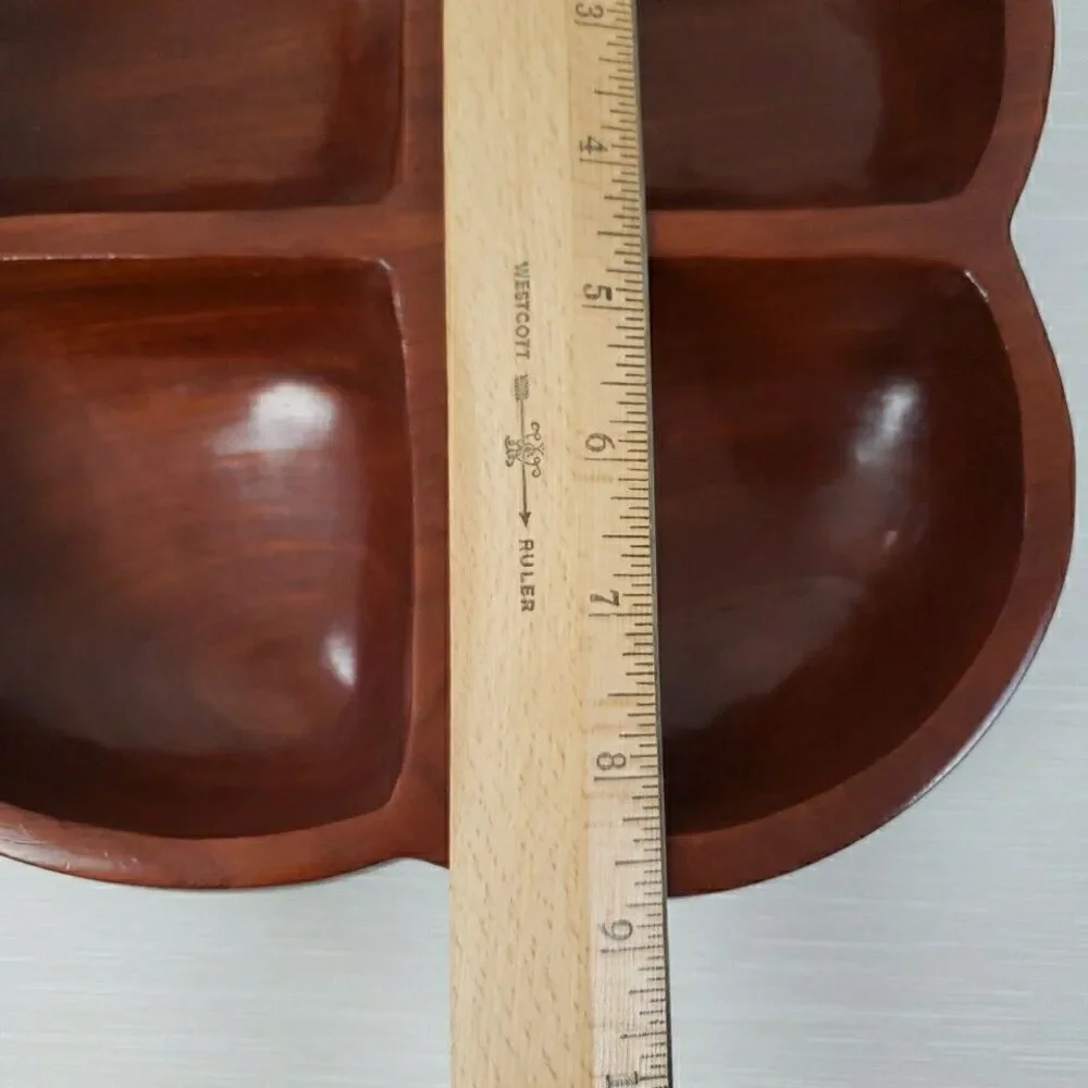 Carib Craft Lacquered Mahogany Divided Snack Nut Dish Serving Bowl VTG MCM